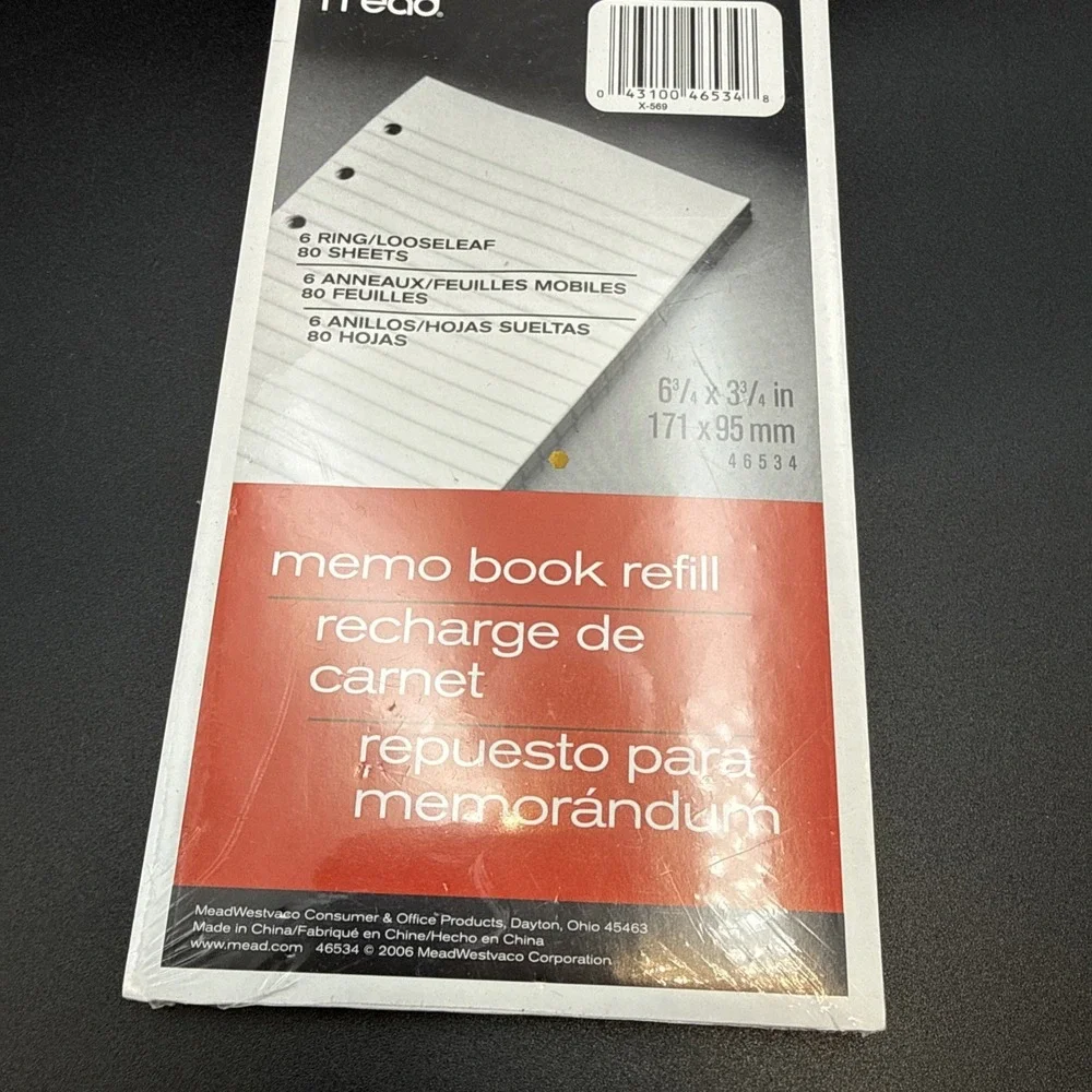 NOS VTG 2006‎ Mead Memo Book Refill 6 Ring 3.75